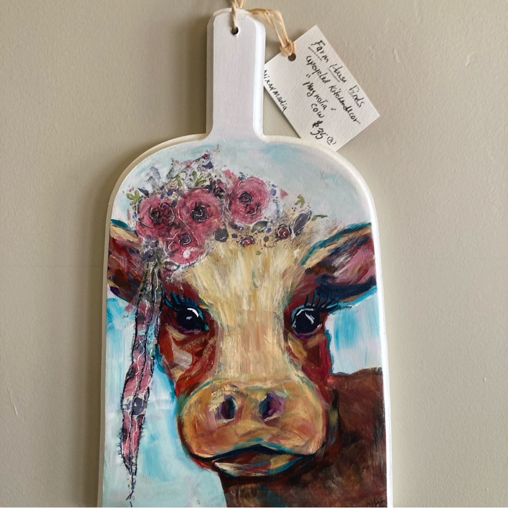 Whimsical Floral Cow Cutting Board Art